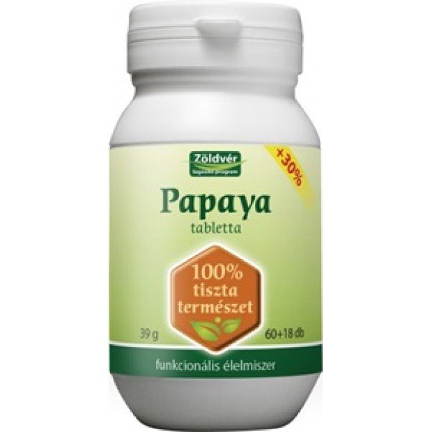 Zöldvér 100%-os papaya tabletta 60+18db