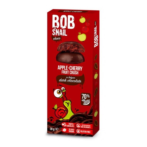 Bob-snail étcsokoládés gyümölcs snack alma-meggy 30g